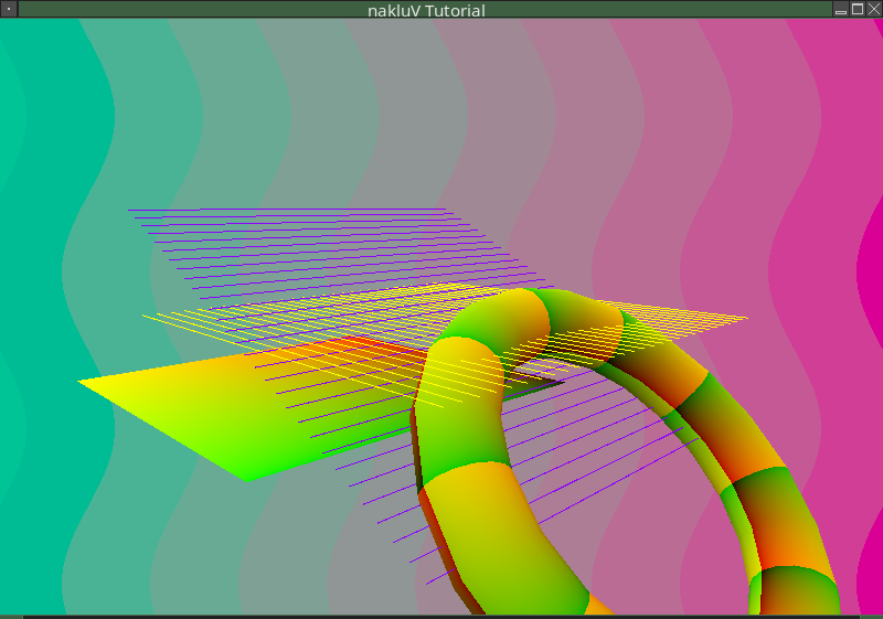 a scene with a spinning torus and adjacent plane